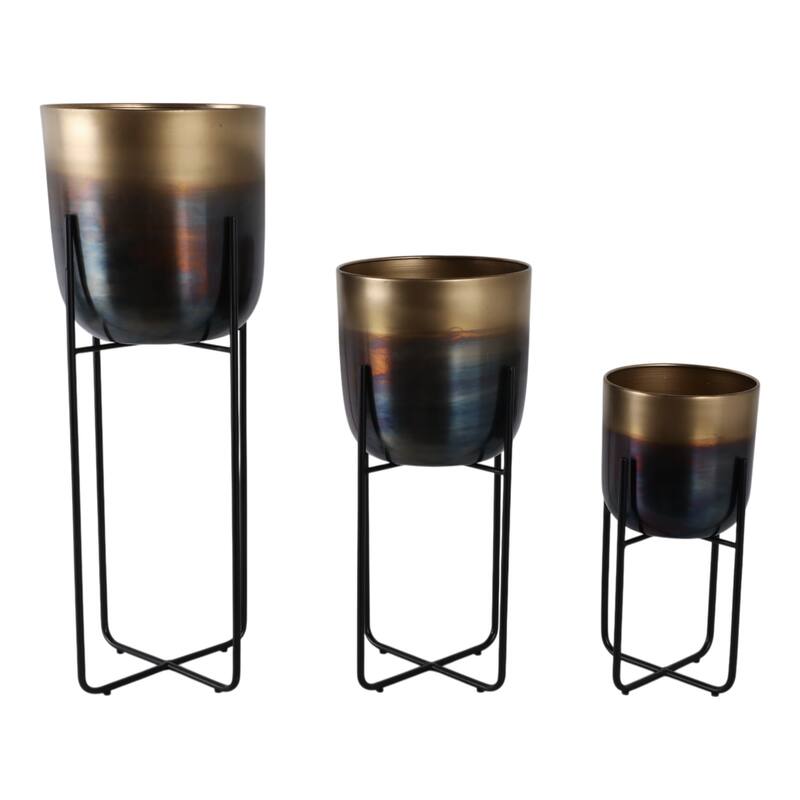 Metal Planters on Stands Modern Design (Set of 3) - 7/9/10" Gold - 9.75" x 9.75" x 27"