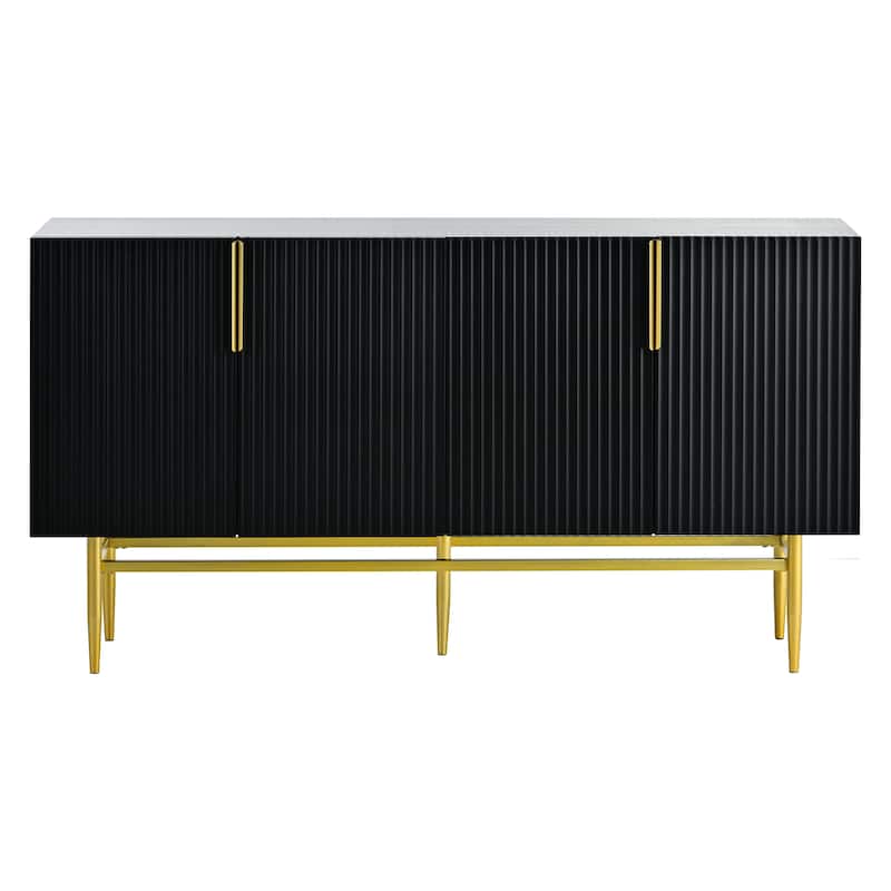 Black 4 Doors Wavy Stripes Sideboard with Gold Handles and Legs - Black
