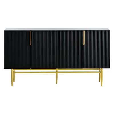 Black 4 Doors Wavy Stripes Sideboard with Gold Handles and Legs