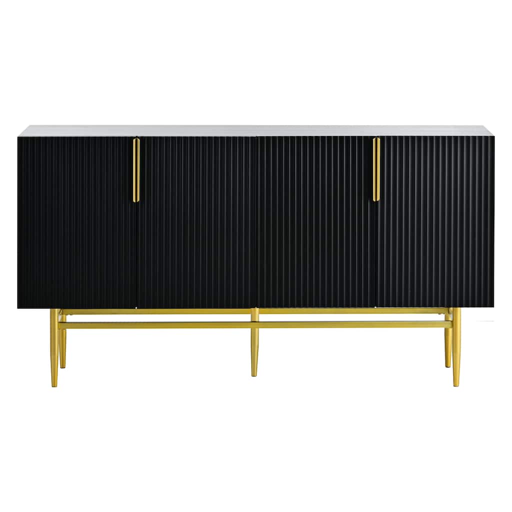 Black 4 Doors Wavy Stripes Sideboard with Gold Handles and Legs