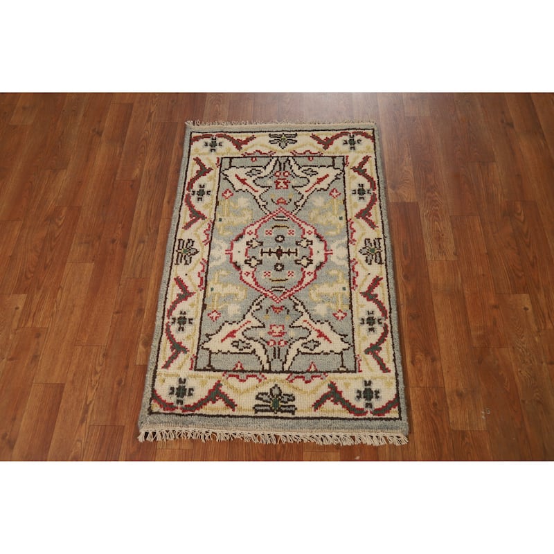 Geometric Oushak Oriental Foyer Rug Handmade Wool Carpet - 2'0"x 3'0"