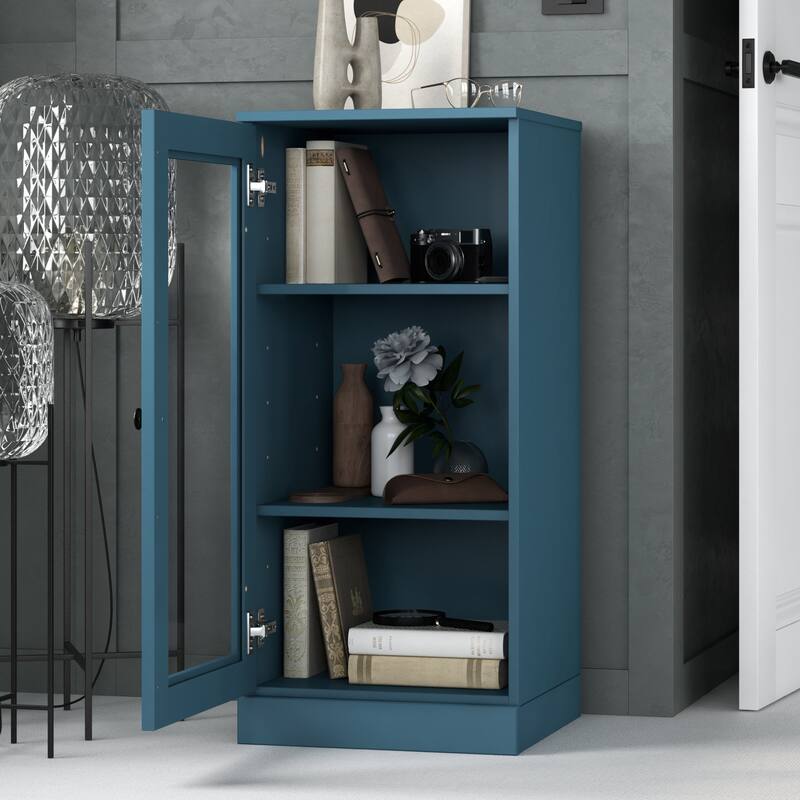 Palace Imports 100% Solid Wood 3-Shelf Bookcase with Clear Glass Door and Adjustable Shelves