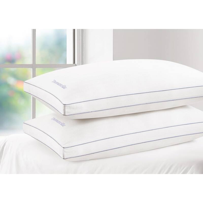 Thomasville 100% Cotton Herringbone Bed Pillow with Supportive Gusset for Side, Back and Stomach Sleepers, Set of 2
