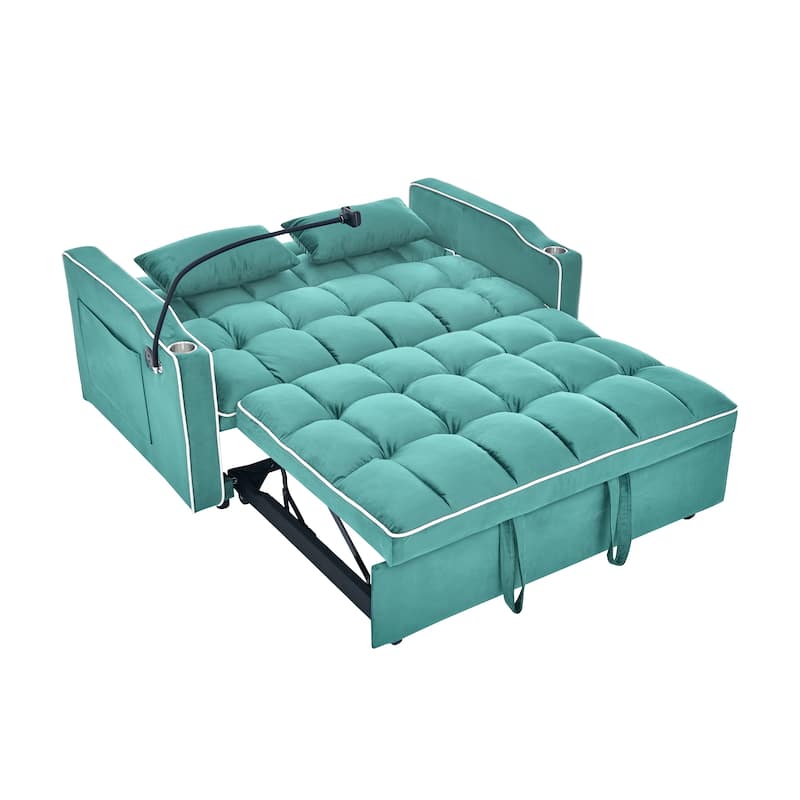 55.5"Solid Wood 2-Seat Sofa with USB Charging Ports and Phone Stand,Includes 2 Soft Pillows