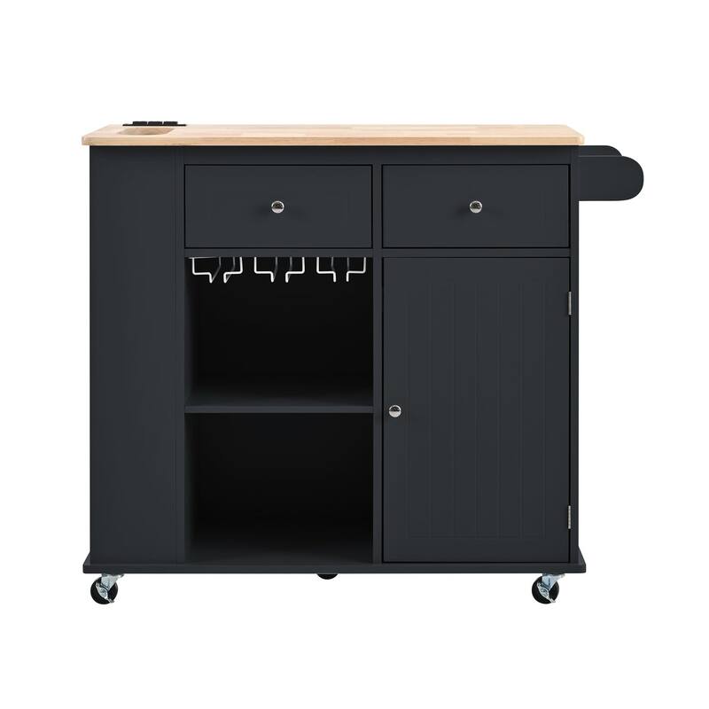 Multifunctional Kitchen Cart with Power Outlet, Open Storage and Wine Rack - 40" x 30"
