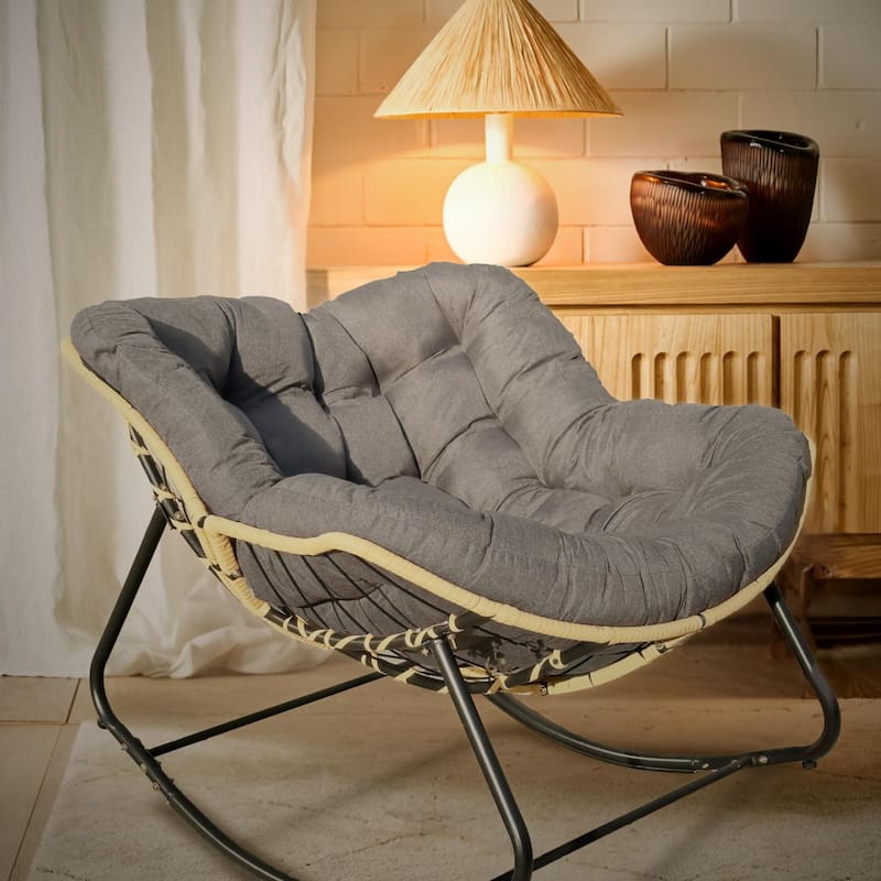 Outdoor Rocking Chair, Patio Egg Rocking Chair, Indoor Papasan Chair, Rattan Wicker Lounge Chair, Modern Royal Chair