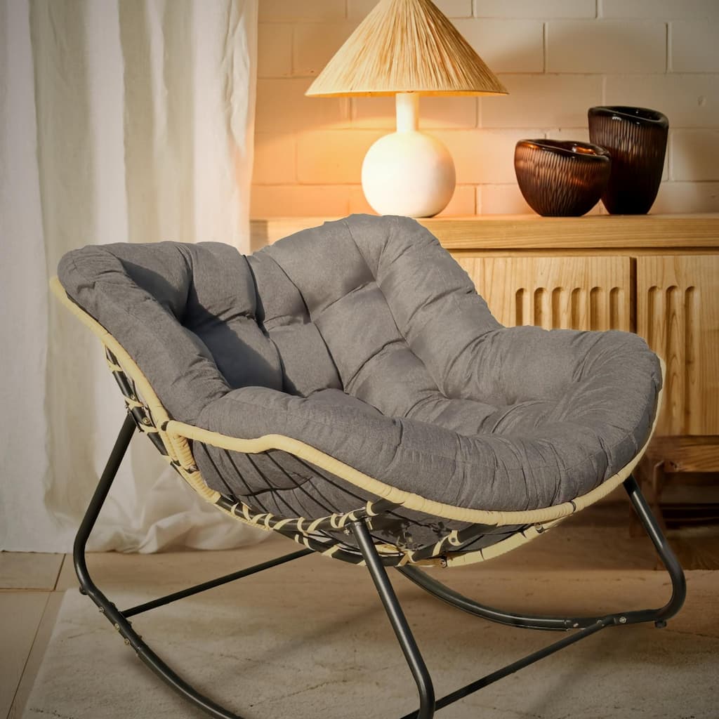 Outdoor Rocking Chair, Patio Egg Rocking Chair, Indoor Papasan Chair, Rattan Wicker Lounge Chair, Modern Royal Chair