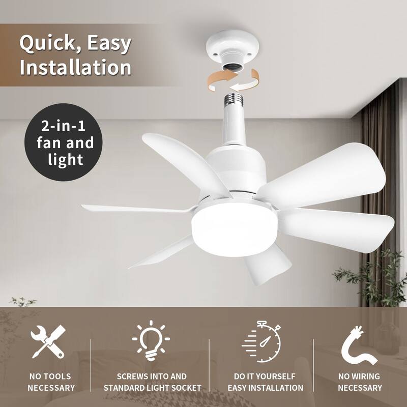 Ceiling Fan With Light Remote, 16.5" Socket Fans With Lights, 6 Blades For All Locations