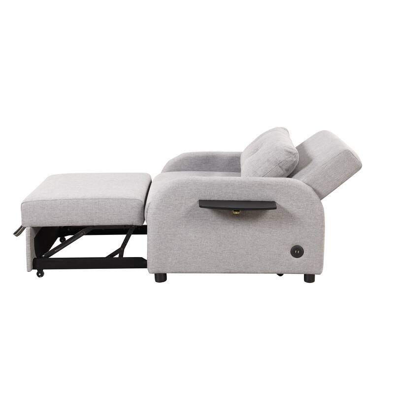 Roomfitters 3-in-1 Pull-Out Sofa Sleeper with 2-Wing Table USB Charging Port for Living Room Recreation Room