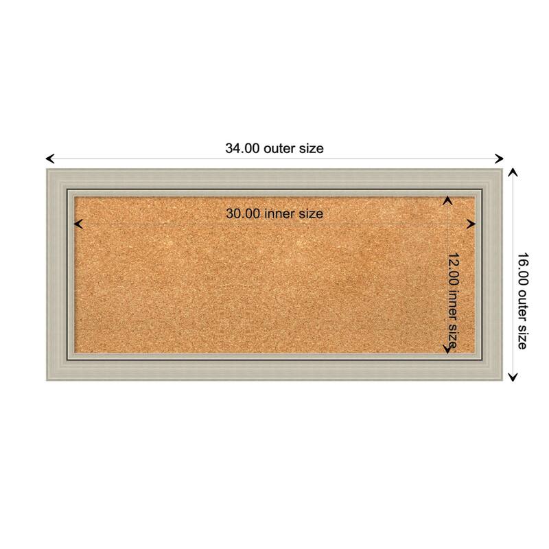 Romano Narrow Wood Framed Natural Corkboard Bulletin Board - Romano Silver Narrow - Board Size 30x12
