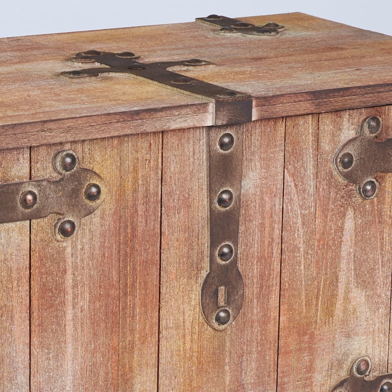 Household Essentials Decorative Chinese Fir Wood Trunk with Metal Accents