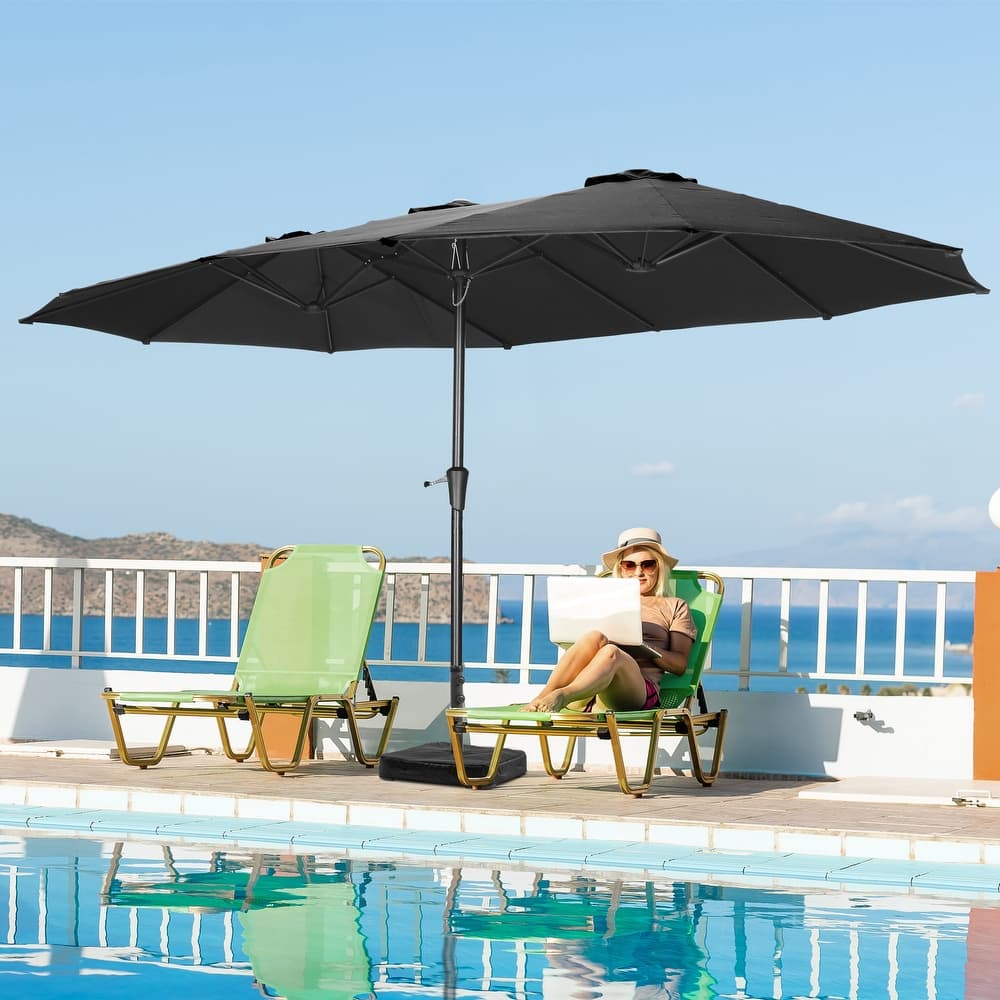Autlaycil 15ft Patio Umbrella with Base,Large Outdoor Rectangle Double-Sided Umbrella