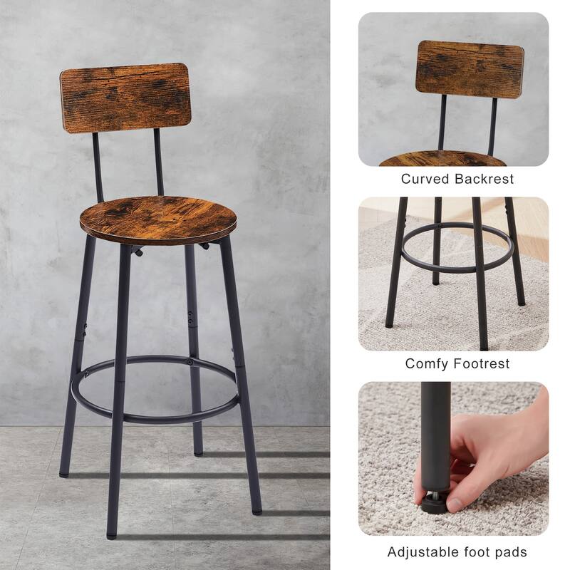 3-Piece Metal Frame Bar Dining Table Set with 2 Stools & Round Table