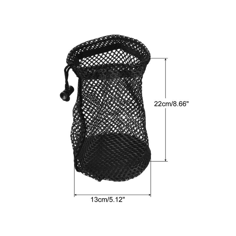 3Pcs Nylon Mesh Net Bag Drawstring Pouch for Golf Ball Storage Black - 8.7"x5.1"