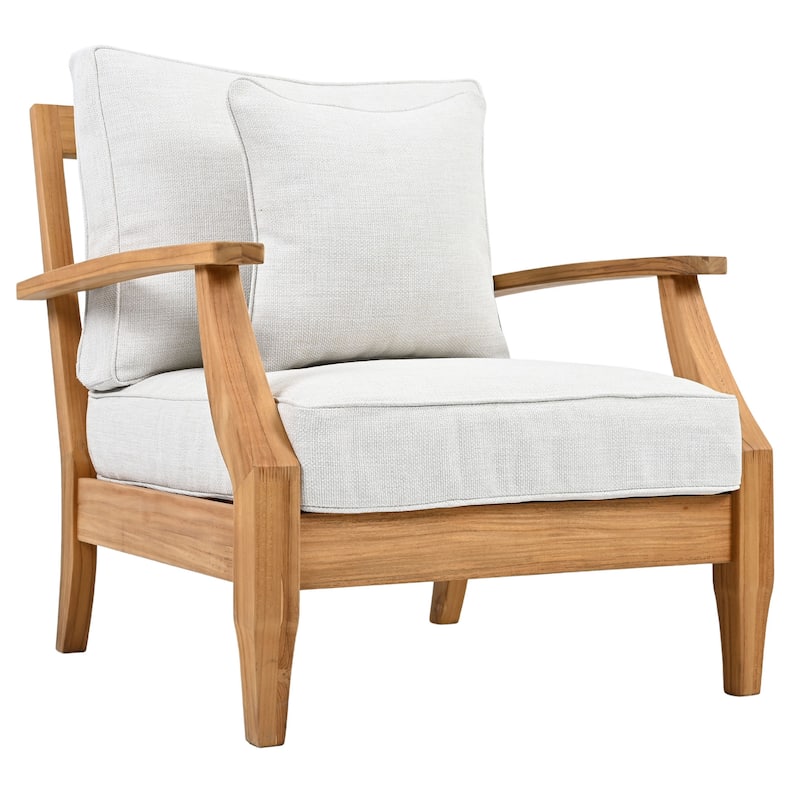 SAFAVIEH Couture Freida Wood Patio Arm Chair - 31.4" W x 35.6" L x 32.6" H - 31"W x 36"D x 33"H