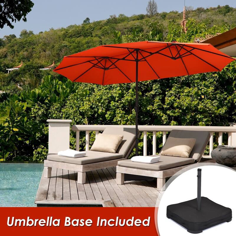 15 Ft Solar LED Patio Double-sided Umbrella Market Umbrella with Weight Base - 15' x 8' (W x H)