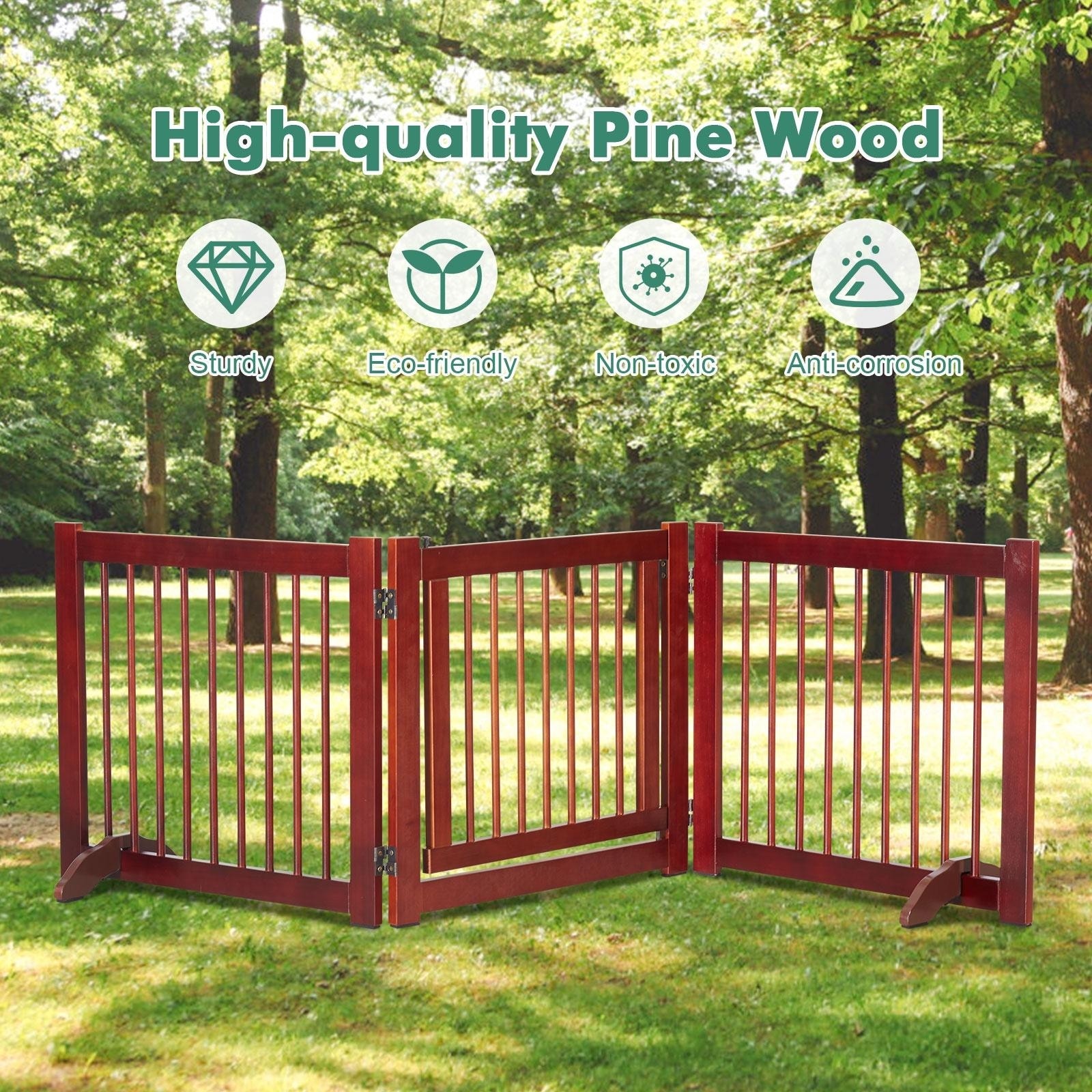 Kinbor 82 inch Wide Dog Gate 360 Degree Freestanding Wooden Kennel