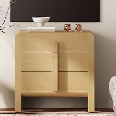 WAMPAT 31.5 Inches Curved Dresser TV Stand, Mid Century Modern Entertainment Center, Wooden TV Console With Storage