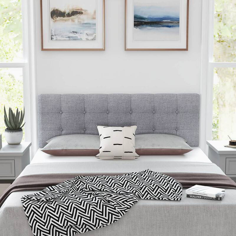 Modern Button Tufted Headboard with Rubber Wood Legs