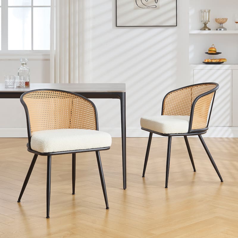Upholstered Rattan Dining Chairs with Metal Legs Set of 2/4 - 29.92"H x 20.5"W x 23.03"D