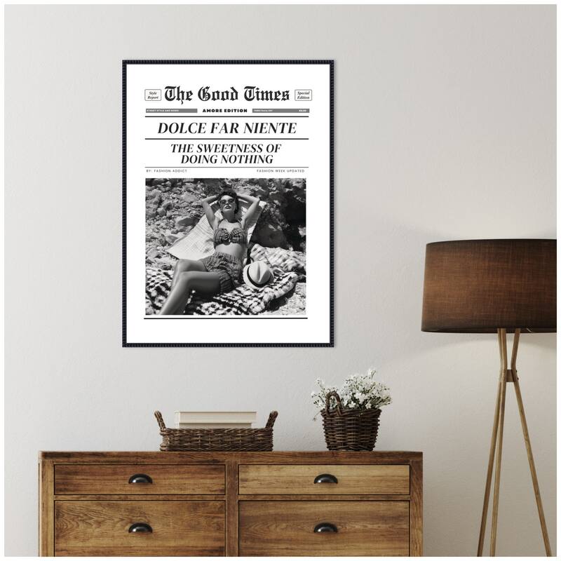 Kate and Laurel The Good Times Newspaper Dolce Far Niente by Honey Island Studio Framed Canvas Wall Art Print
