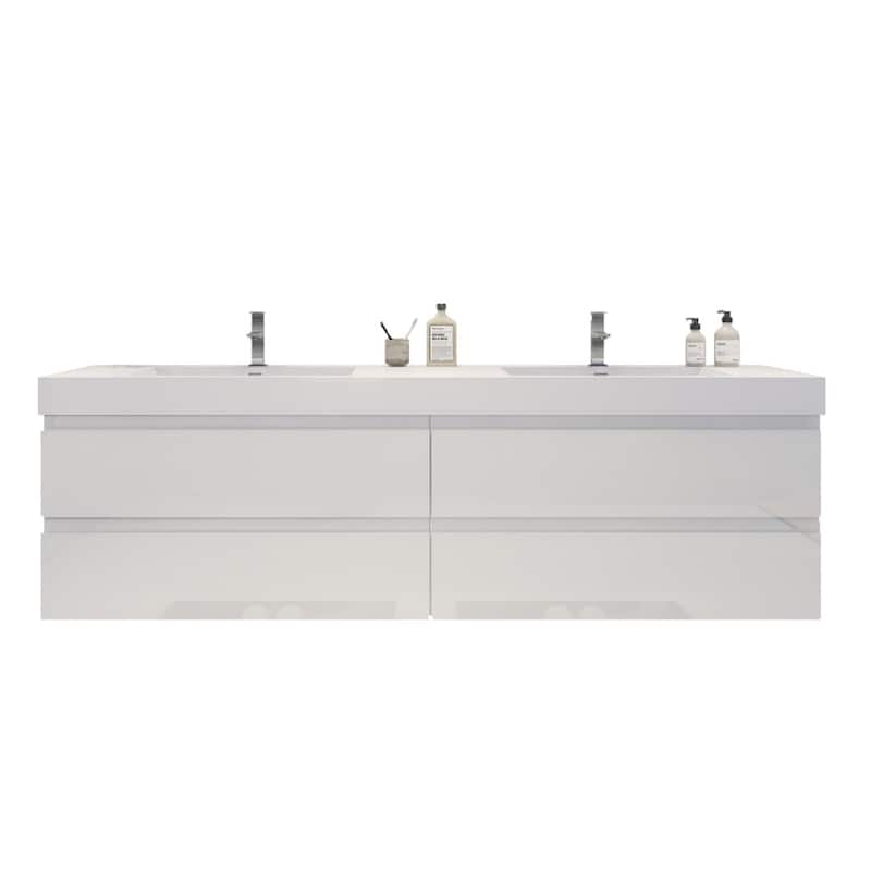 Baillie 84'' Wall-Mounted Vanity with Double Reinforced Acrylic Sink - 84''Width - Gloss White