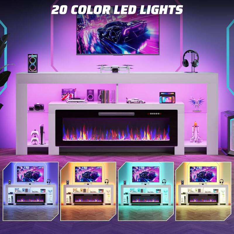 BOSSIN 82" Fireplace TV Stand with 50" Fireplace, Entertainment Center for TVs Up to 90", Console Cabinet With LED Light