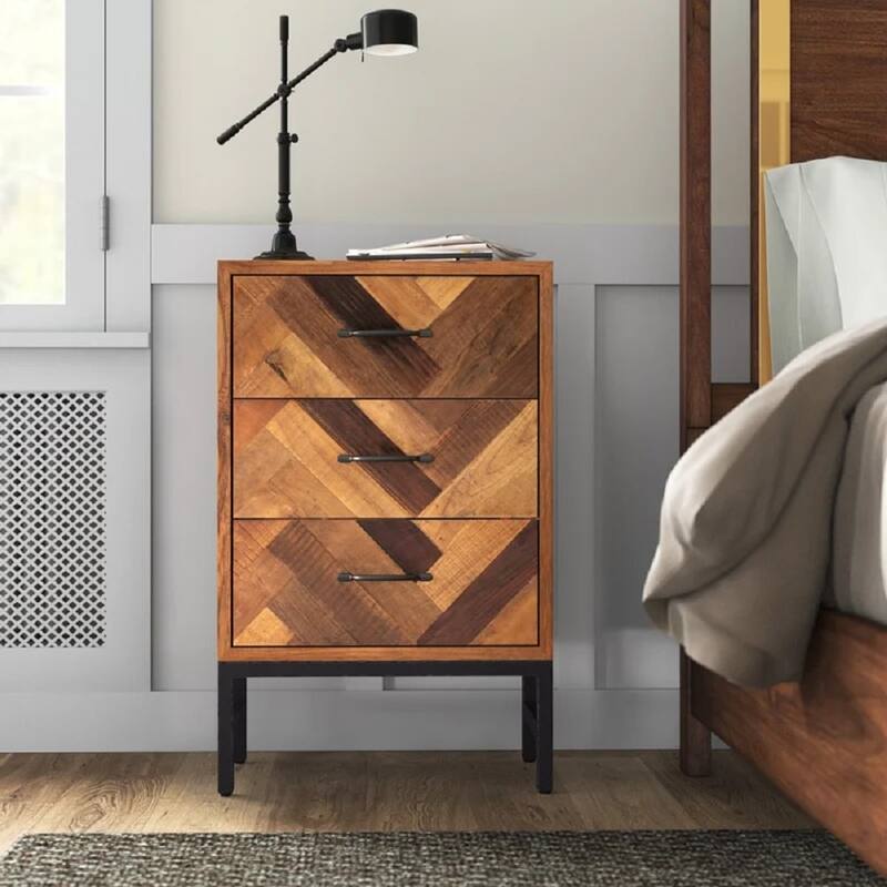 Benton Oak Wood 3 Drawer Nightstand