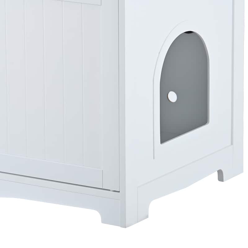Anmytek White Large Wooden Cat Litter Box Enclosure Furniture with Hidden Plug 2 Doors Cat Washroom Storage Bench Side Table