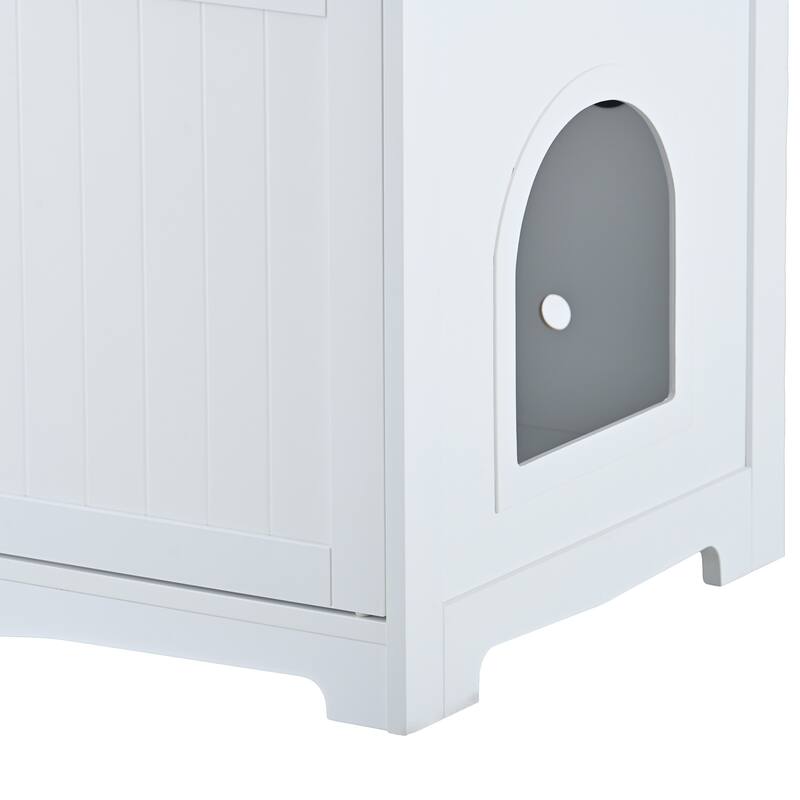 Litter Box Enclosure, Cat Litter Box Furniture with Hidden Plug, 2 Doors, Indoor Cat Washroom Storage Bench Side Table Cat House