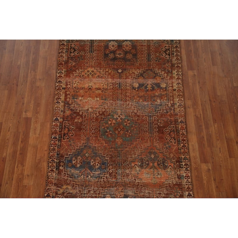 Distressed Qashqai Persian Antique Area Rug Hand-Knotted Wool Carpet - 4'1"x 8'2"