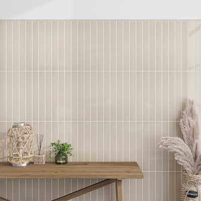 Apollo tile 2" x 16" Horizonte Glossy Alabaster Beige Ceramic Tile (10.76 sq ft/case) - 50 Pack