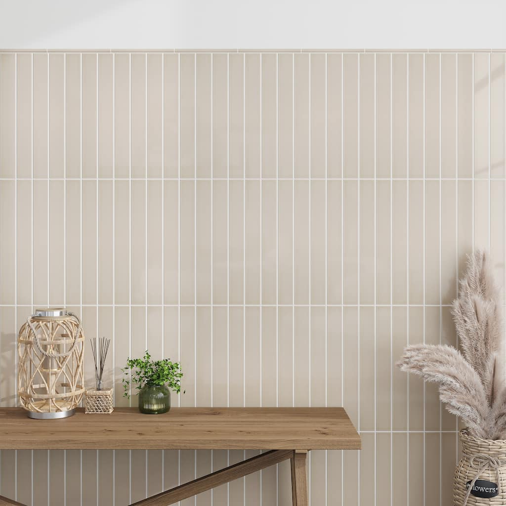 Apollo tile 2" x 16" Horizonte Glossy Alabaster Beige Ceramic Tile (10.76 sq ft/case) - 50 Pack