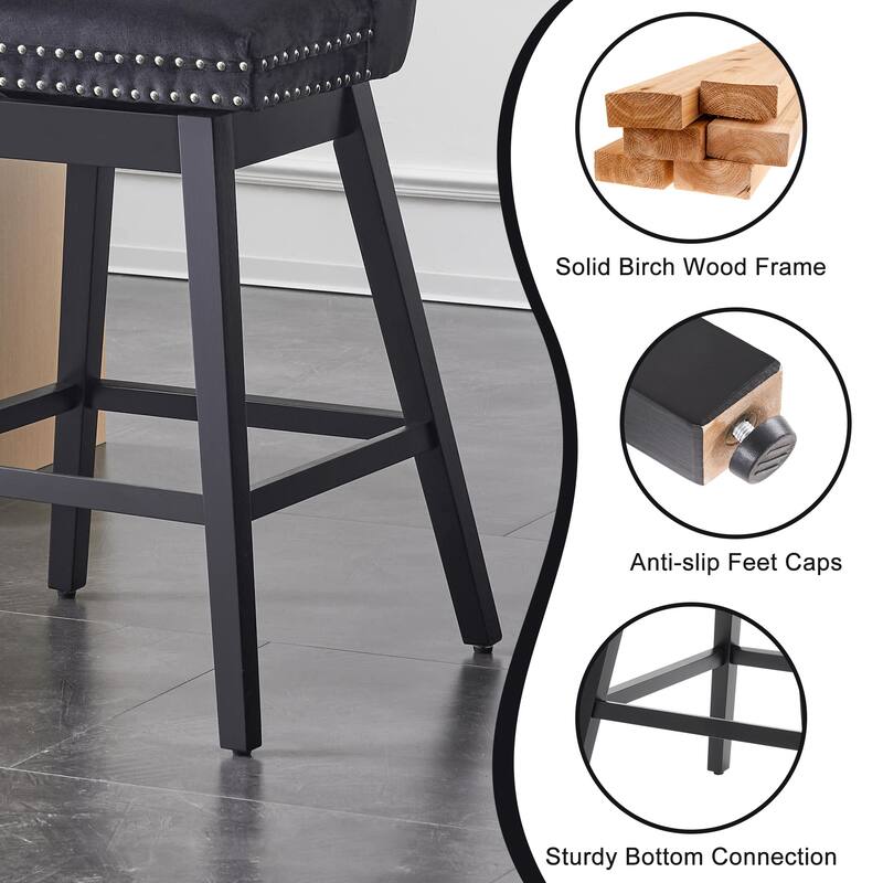 26"/29" Velvet Swivel Counter and Bar Height Stools (Set of 1/2/3/4)