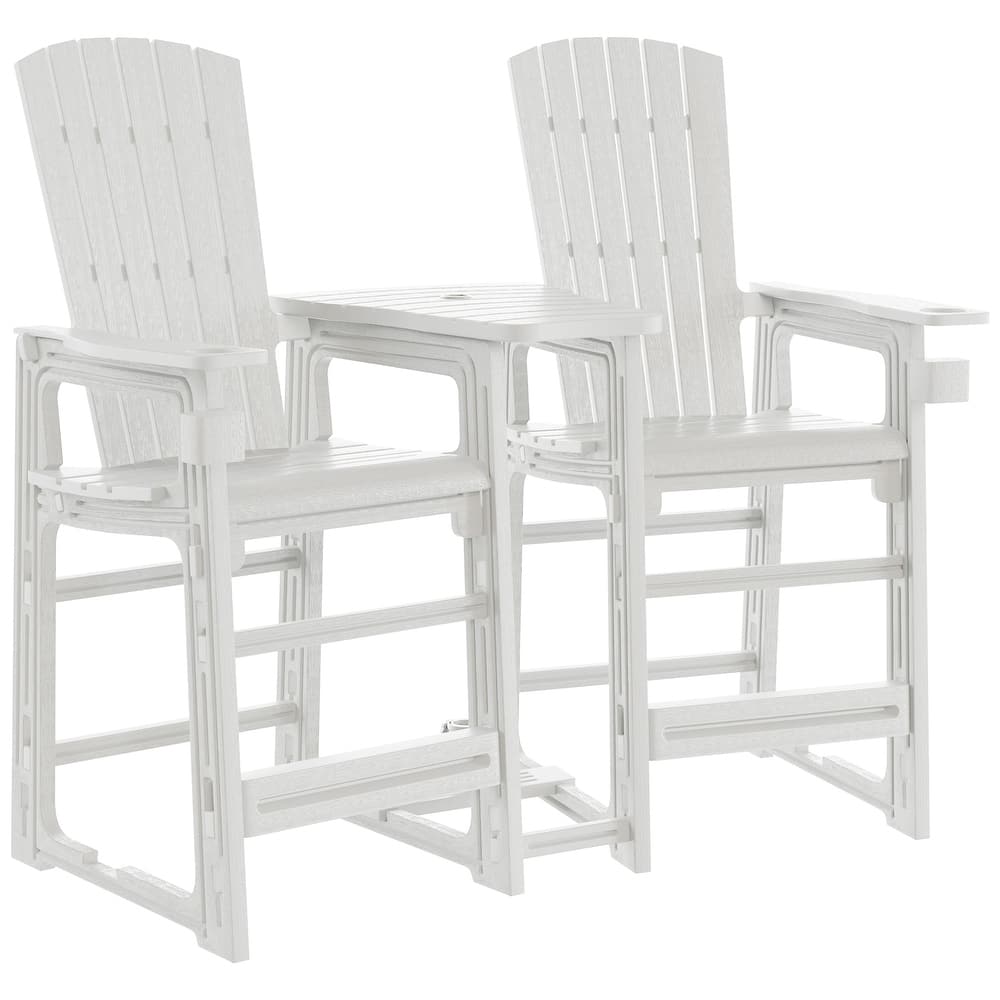 Coastline Outdoor Poly Bar Chair Set with Connecting Tray & Cup Holder