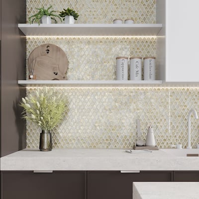 Apollo tile 11" x 11" Majeste Glossy Gold White Glass Tile (8.48 sq ft/case) - 10 Pack