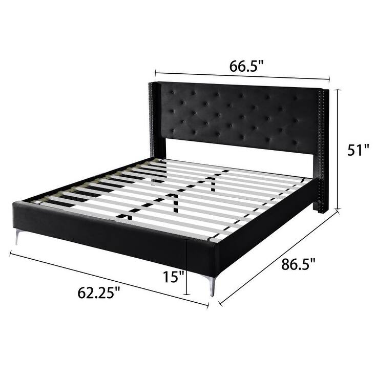 Morden Fort Queen-size Velvet Upholstered Platform Bed