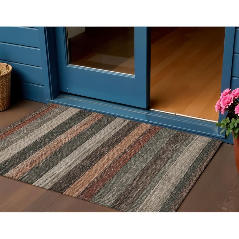 HomeRoots Striped Transitional Rectangle Outdoor Rug - 3' x 5'