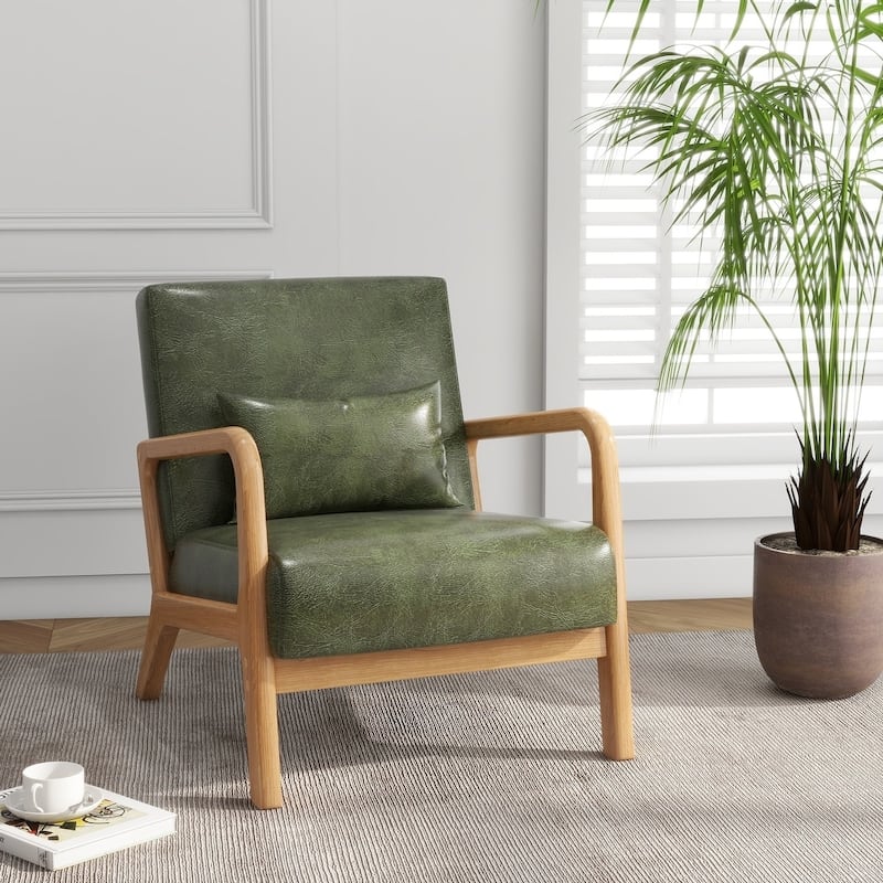 Mid Century Solid Wood Upholstered Accent Chair