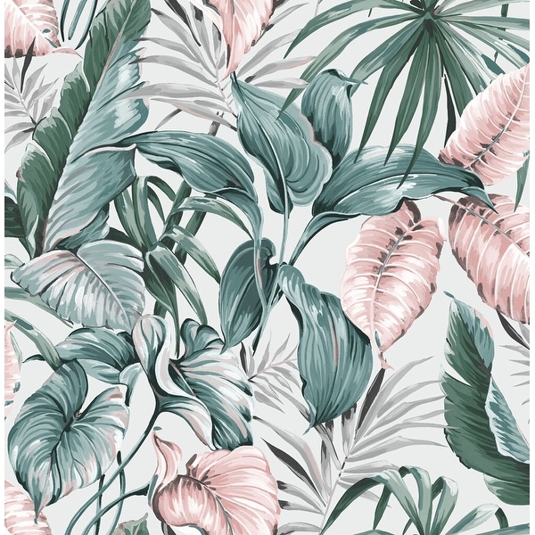 Leaves Exotique Green and Pink Wallpaper - Overstock - 31604370