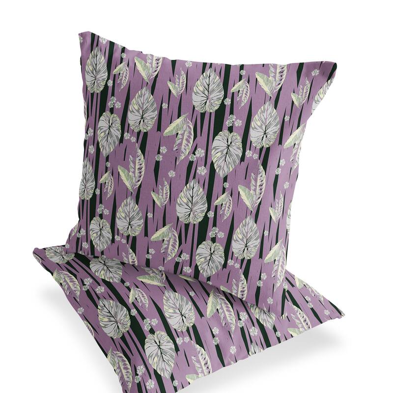 HomeRoots Set of Two 16" X 16" Pink and Black Blown Seam Botanical Indoor Outdoor Throw Pillow - 16.00' X '16.00' X '5.00