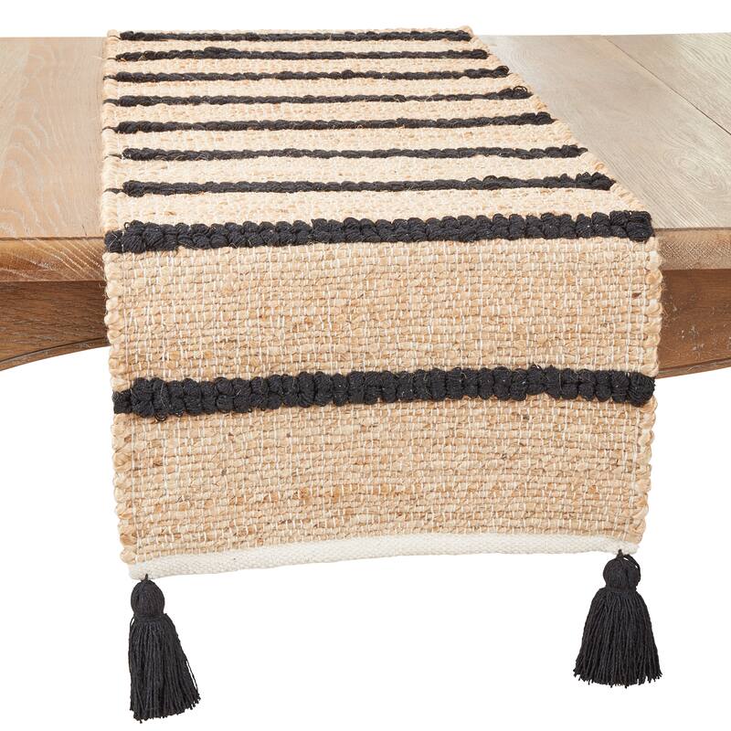 Earthy Charm Woven Stripe Table Runner - 16"x72" - Black.