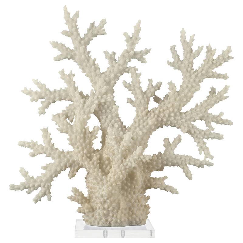 Cream Polystone Coral Decorative Sculpture with Clear Acrylic Base - Cream - 21"W, 21"H