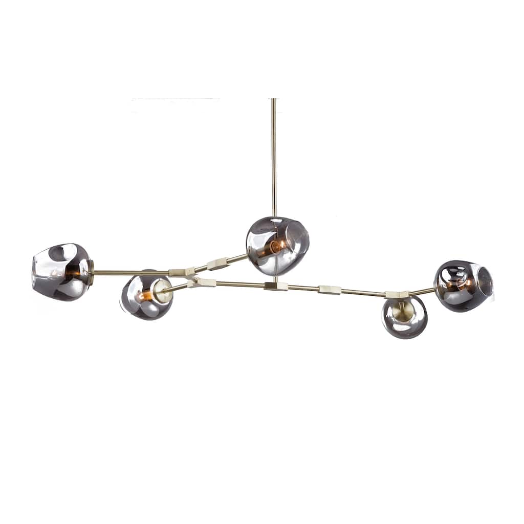 Transitional 5-Light Gold Chandelier With Smoke Glass Shades