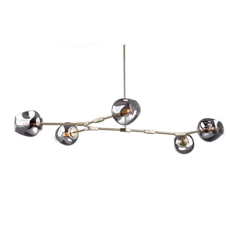Transitional 5-Light Gold Chandelier With Smoke Glass Shades
