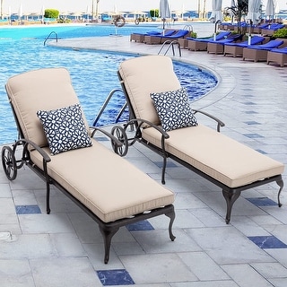 Aluminum Outdoor Chaise Lounges Adjustable Reclining with Beige