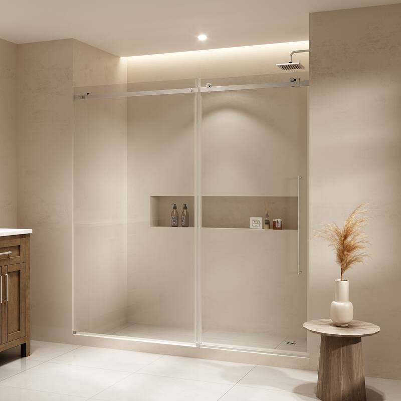 Selby Frameless Sliding Clear Alcove Shower Door - 72" - Satin Nickel