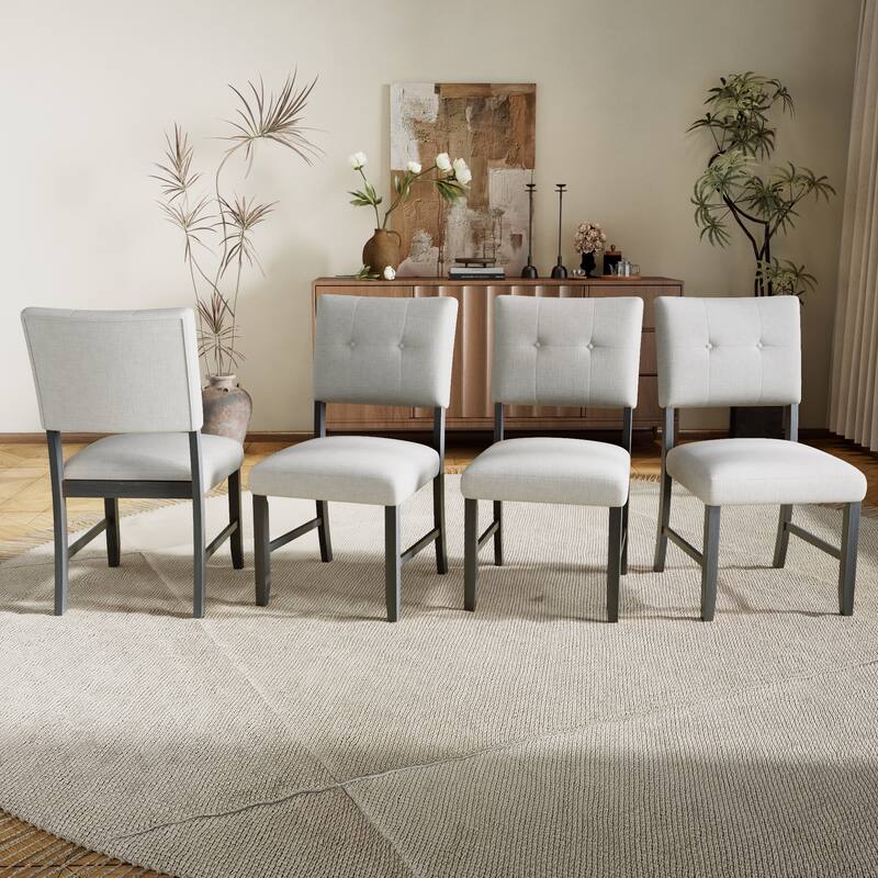 Set of 4 Modern Dining Chairs, Upholstered Fabric Kitchen Side Chairs - Grey+Beige