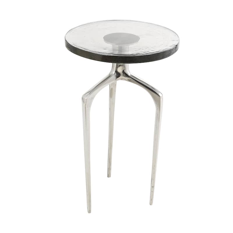Aluminum Metal Small Tripod Accent Table with Textured Glass Tabletop - Silver, Gold or Black - Roche River Decor