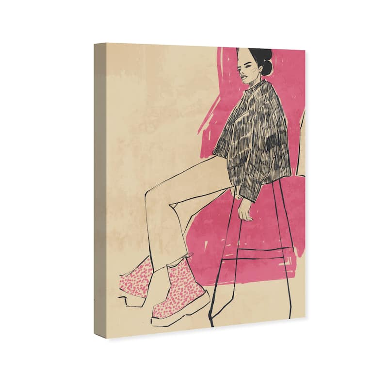 Wynwood Studio Fashion and Glam Organic Fashion Girl Pink and Sepia Modern & Contemporary Wall Art Canvas Print